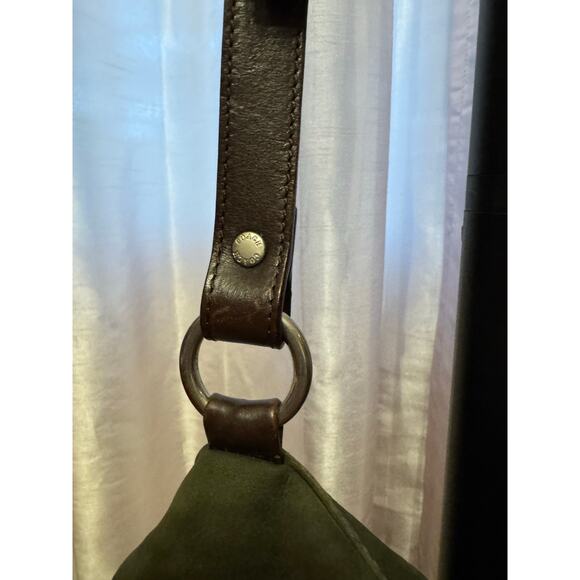 Coach 3460 Green Suede Hobo Shoulder Bag with Brown Leather Strap - Picture 6 of 9